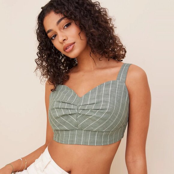 Vero Moda Tops - Vero Moda vmserena Strap Bra Top Bustier Smocked Green Stripe Crop Prep Tailored